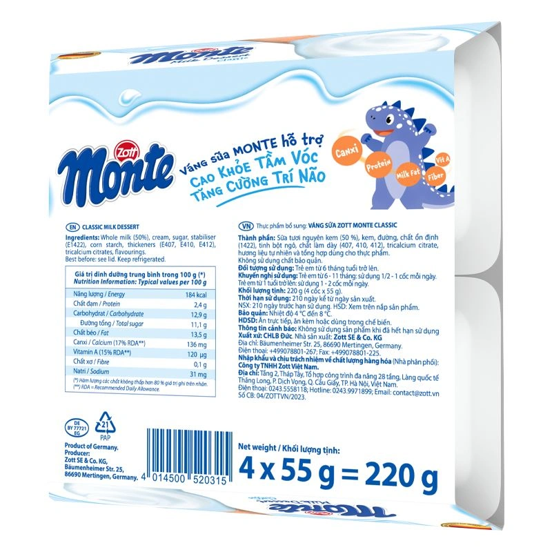 Lốc 4 hũ váng sữa Zott Monte Classic 55g - Giao bao bì ngẫu nhiên 3
