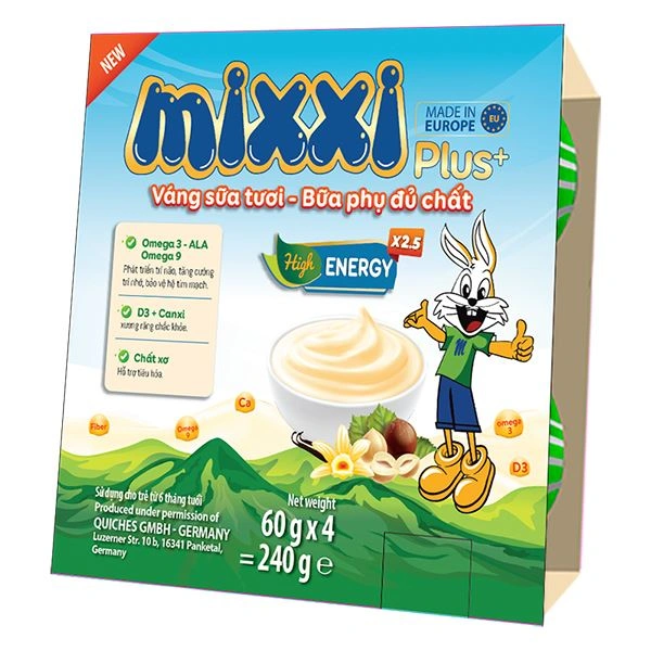 Lốc 4 hũ váng sữa Kidsmix Mixxi vị kem vani