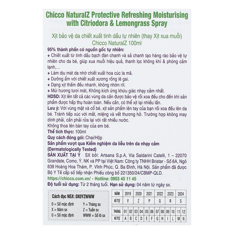 Xịt xua muỗi Chicco 100 ml chiết xuất tinh dầu tự nhiên (từ 2 tháng) 11