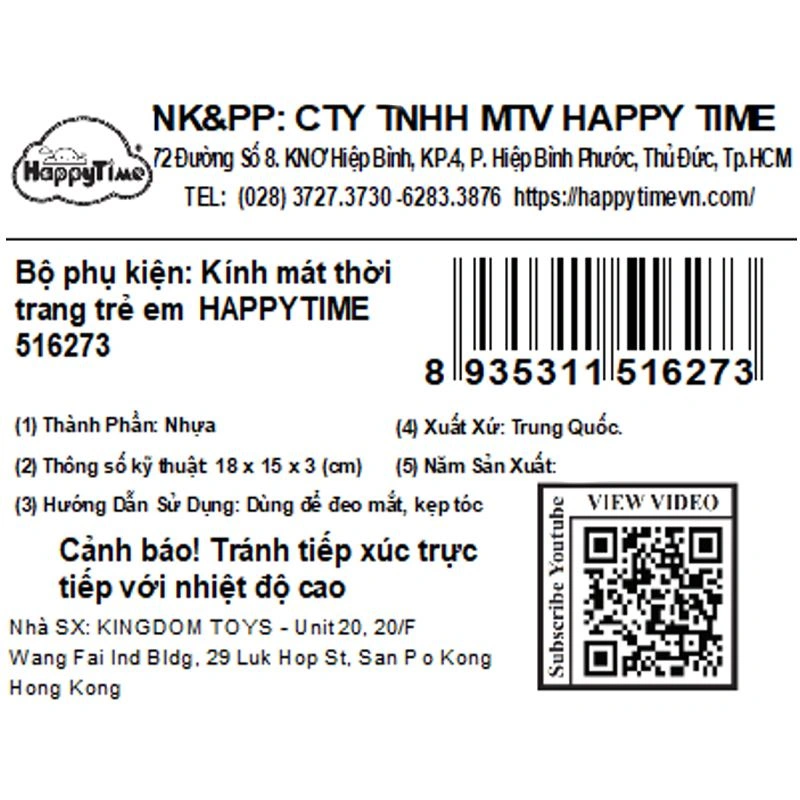 Mắt kính kèm cột tóc, kẹp tóc hồng bé gái HappyTime 516273 12