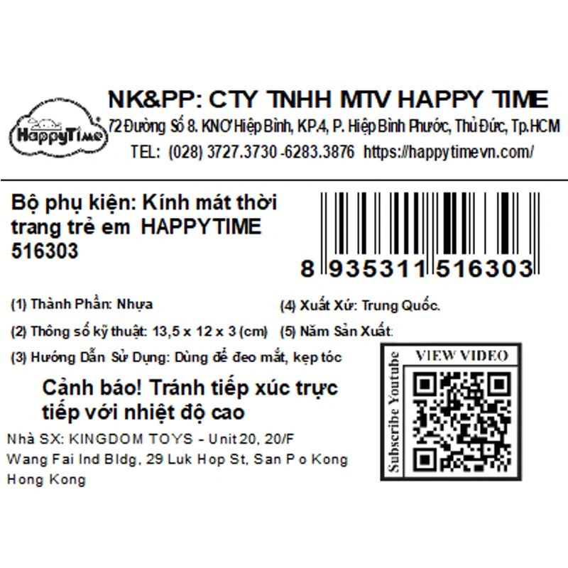 Mắt kính kèm cột tóc, kẹp tóc cam bé gái HappyTime 516303 12