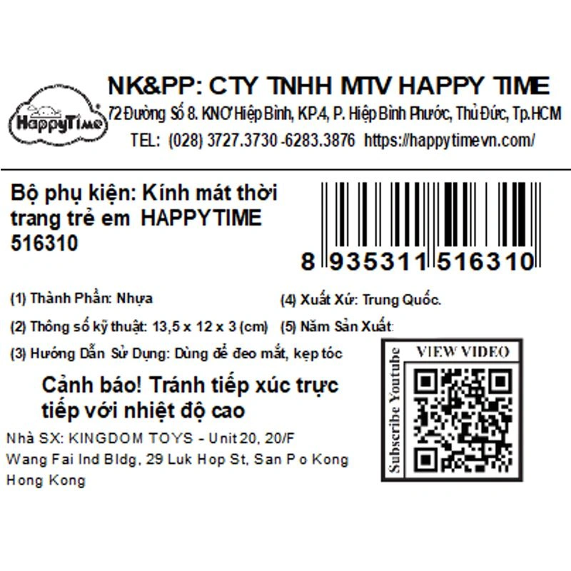 Mắt kính kèm cột tóc, kẹp tóc hồng bé gái HappyTime 516310 12