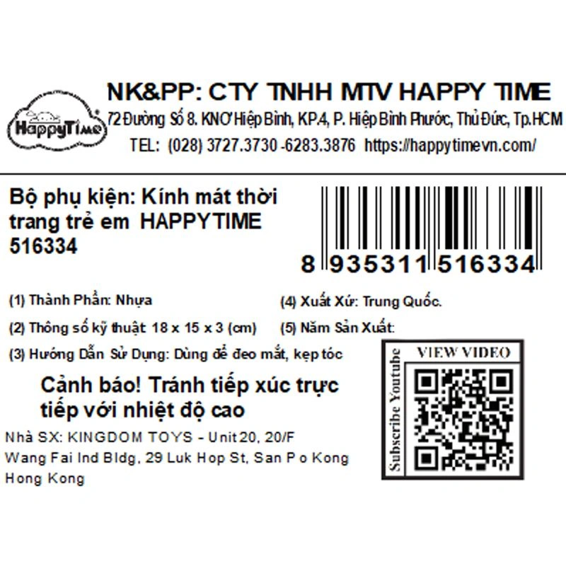 Mắt kính kèm cột tóc, kẹp tóc tím bé gái HappyTime 516334 12