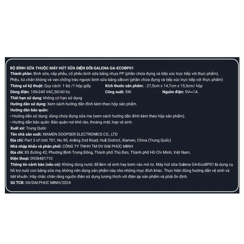Máy hút sữa điện đôi Galena GA-ECOBP01 15