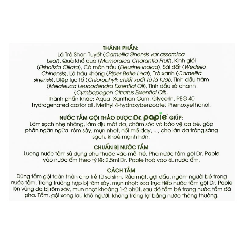 Nước tắm & gội 2in1 cho bé Dr.Papie chiết xuất thảo dược 500 ml (0 - 3 tuổi) 6