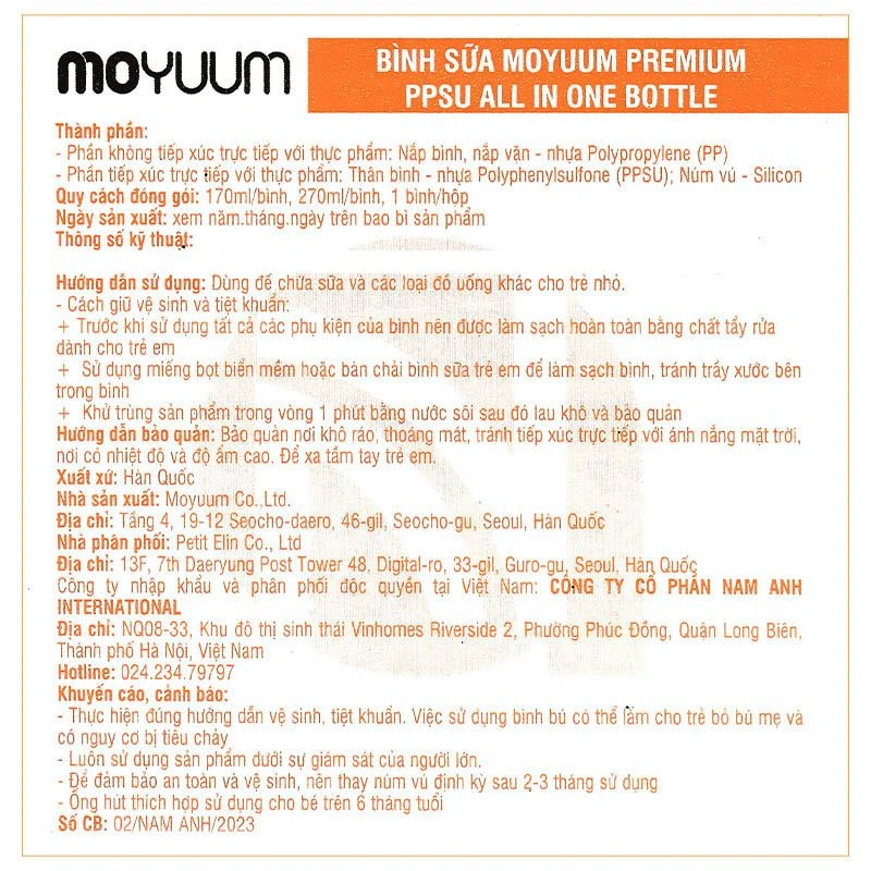 Bình sữa nhựa PPSU Moyuum cổ rộng 170 ml - Hình hoa cúc (0 - 2 tháng) 23