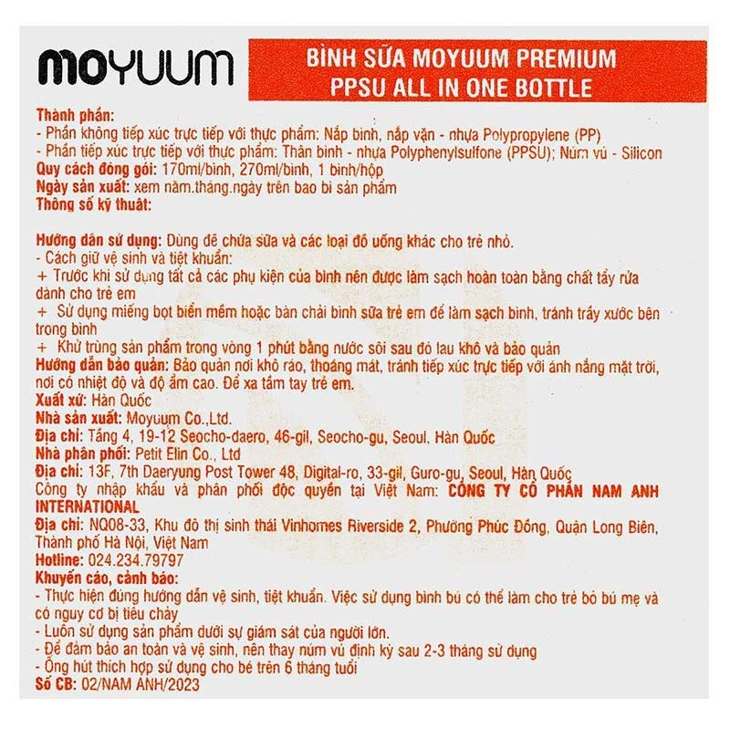 Bình sữa nhựa PPSU Moyuum cổ rộng 170 ml - Hình mèo (0 - 2 tháng) 12