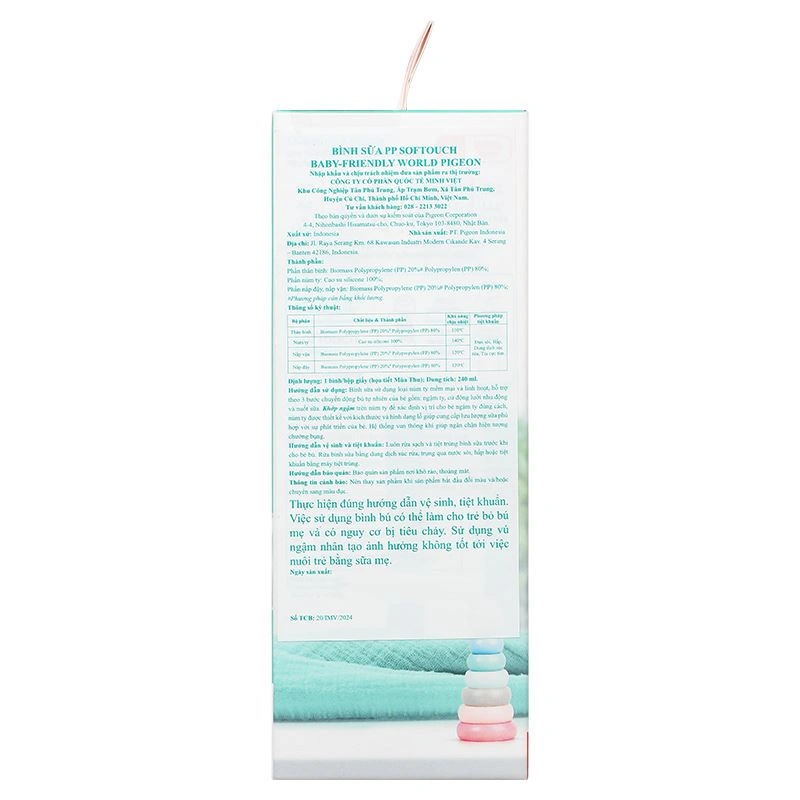 Bình sữa nhựa PP Pigeon Softouch Baby-Friendly World cổ rộng 240 ml - Mùa đông (từ 3 tháng) 26