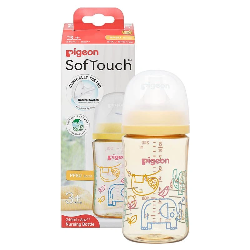Bình sữa nhựa PPSU Pigeon Softouch Baby-Friendly World cổ rộng 240 ml - Hình thú (từ 3 tháng) 9