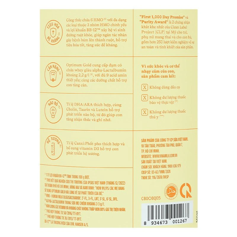 Sữa bột Optimum Gold số 2 800g (6 - 12 tháng) - Giao bao bì ngẫu nhiên 8