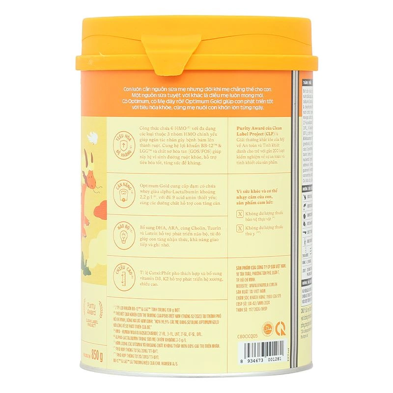 Sữa bột Optimum Gold số 3 hương vani 850g (1 - 2 tuổi) - Giao bao bì ngẫu nhiên 4