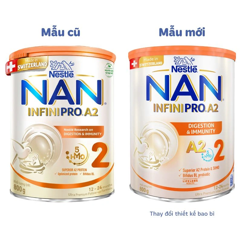 Sữa bột NAN InfiniPro A2 số 2 (đạm quý A2) 800g (1 - 2 tuổi) - Giao bao bì ngẫu nhiên 2