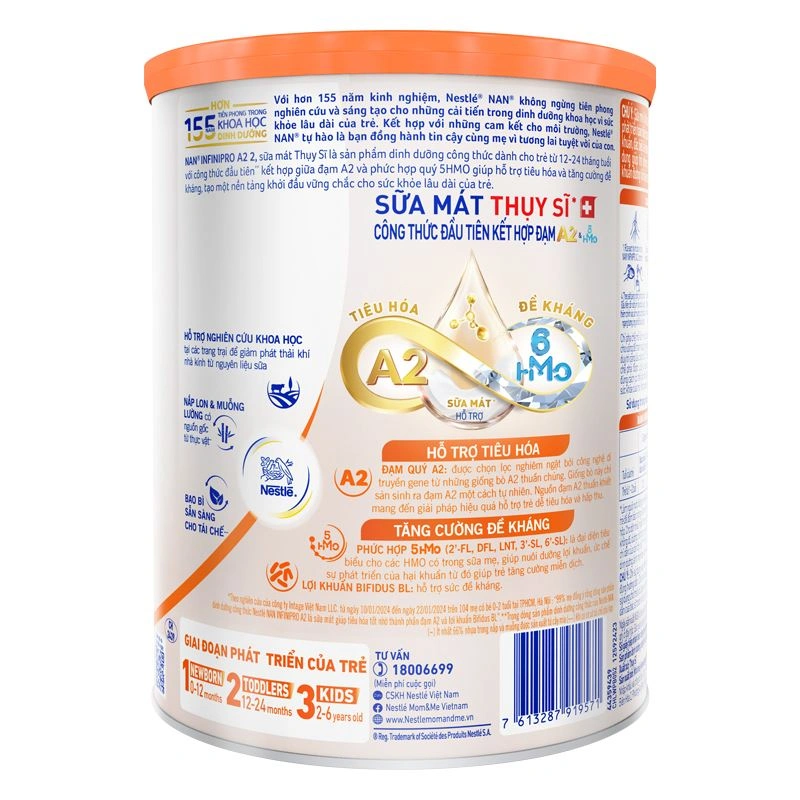 Sữa bột NAN InfiniPro A2 số 2 (đạm quý A2) 800g (1 - 2 tuổi) - Giao bao bì ngẫu nhiên 3