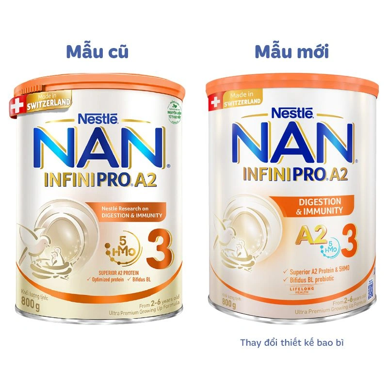 Sữa bột NAN InfiniPro A2 số 3 (đạm quý A2) 800g (2 - 6 tuổi) - Giao bao bì ngẫu nhiên 2