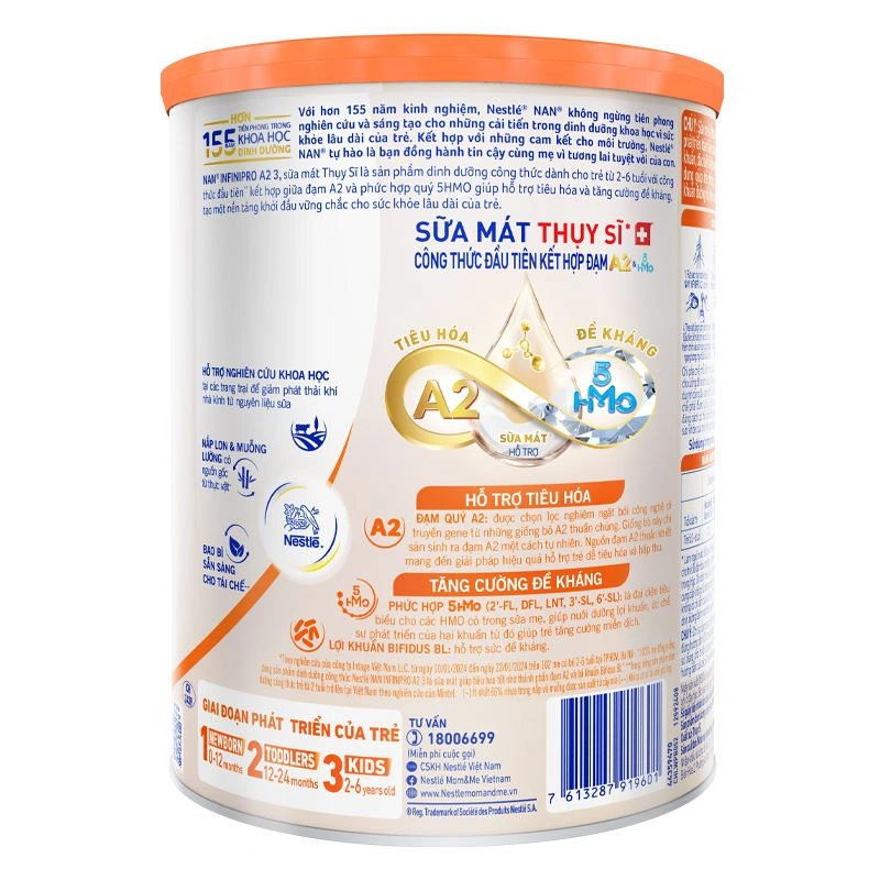 Sữa bột NAN InfiniPro A2 số 3 (đạm quý A2) 800g (2 - 6 tuổi) - Giao bao bì ngẫu nhiên 3