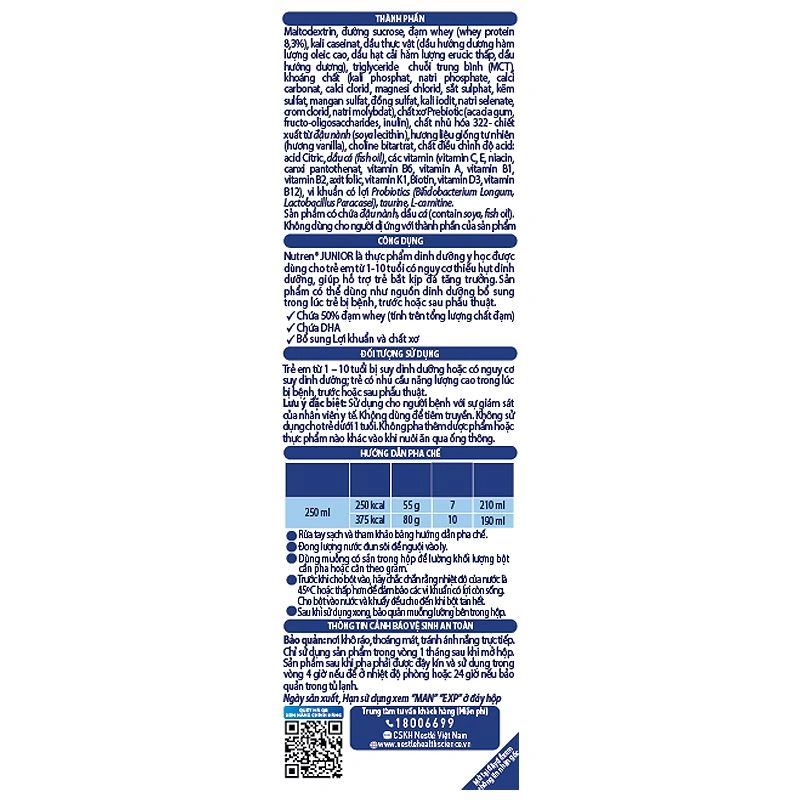 Sữa bột Nutren Junior hương vani 400g (1 - 10 tuổi) - Giao bao bì ngẫu nhiên 6