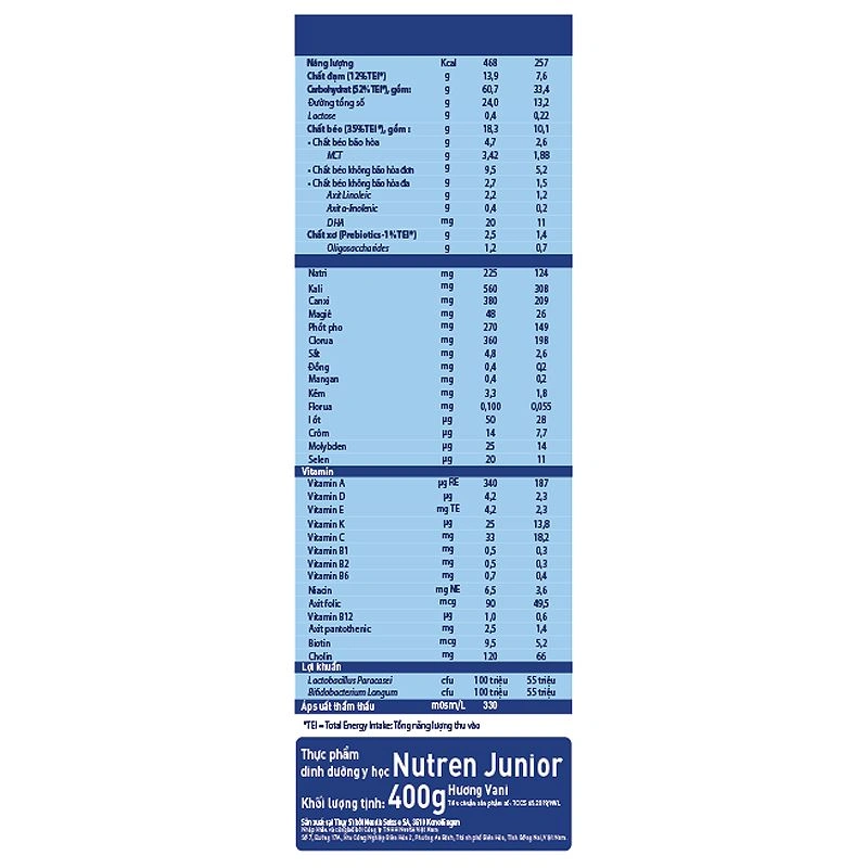 Sữa bột Nutren Junior hương vani 400g (1 - 10 tuổi) - Giao bao bì ngẫu nhiên 7