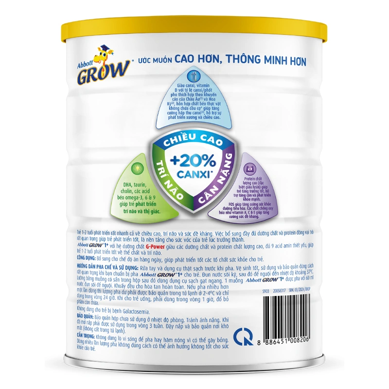 Sữa bột Abbott Grow 1+ hương vani 850g (1 - 2 tuổi) 3