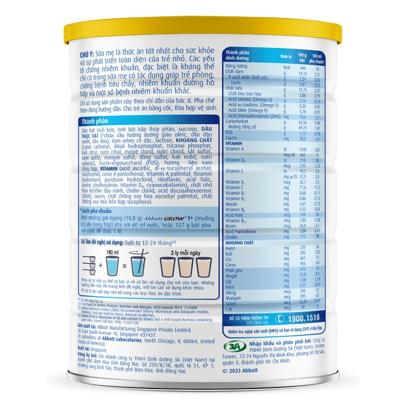 Sữa bột Abbott Grow 1+ hương vani 850g (1 - 2 tuổi) 4