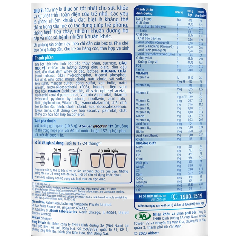 Sữa bột Abbott Grow 1+ hương vani 850g (1 - 2 tuổi) 6