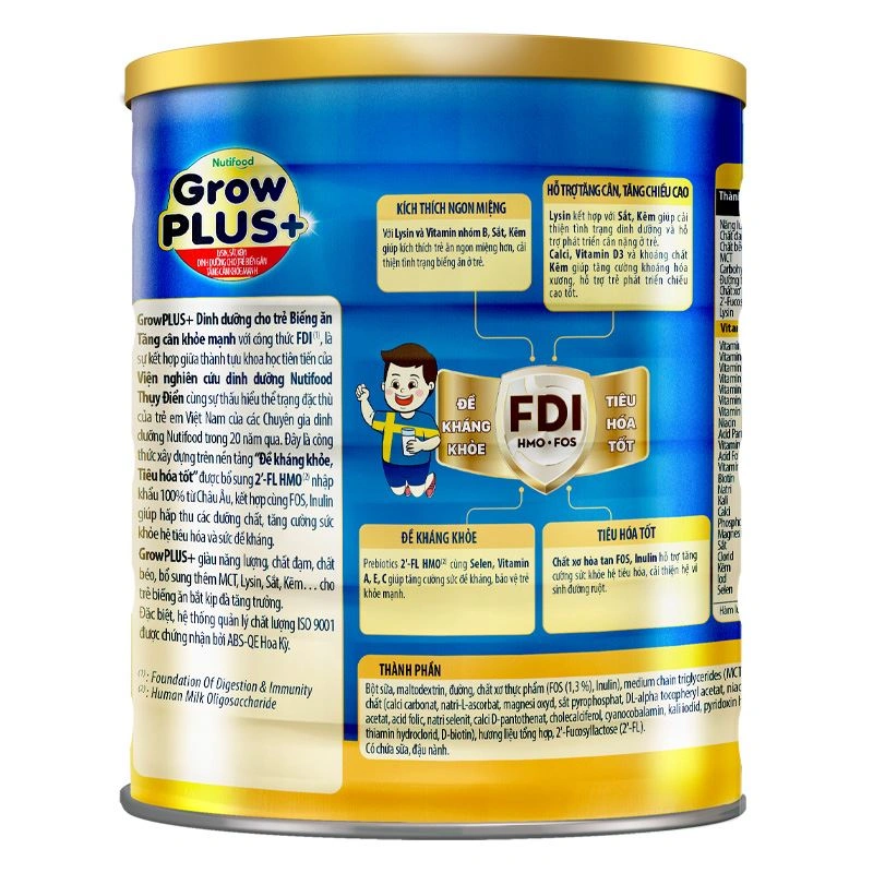 Sữa bột Nutifood GrowPLUS+ xanh 2+ hương vani 1.5 kg (từ 2 tuổi) giúp tăng cân 2