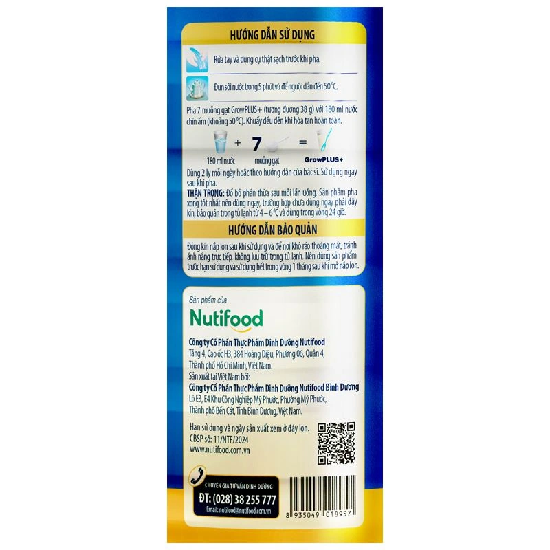 Sữa bột Nutifood GrowPLUS+ xanh 2+ hương vani 1.5 kg (từ 2 tuổi) giúp tăng cân 6