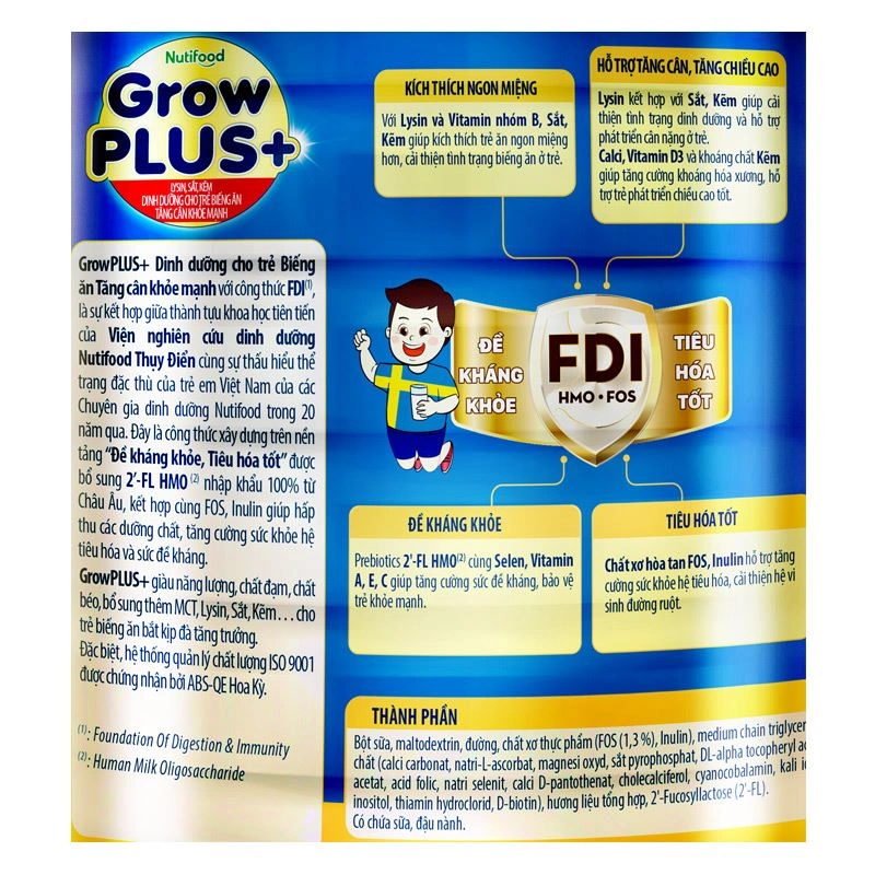 Sữa bột Nutifood GrowPLUS+ xanh 2+ hương vani 1.5 kg (từ 2 tuổi) giúp tăng cân 11