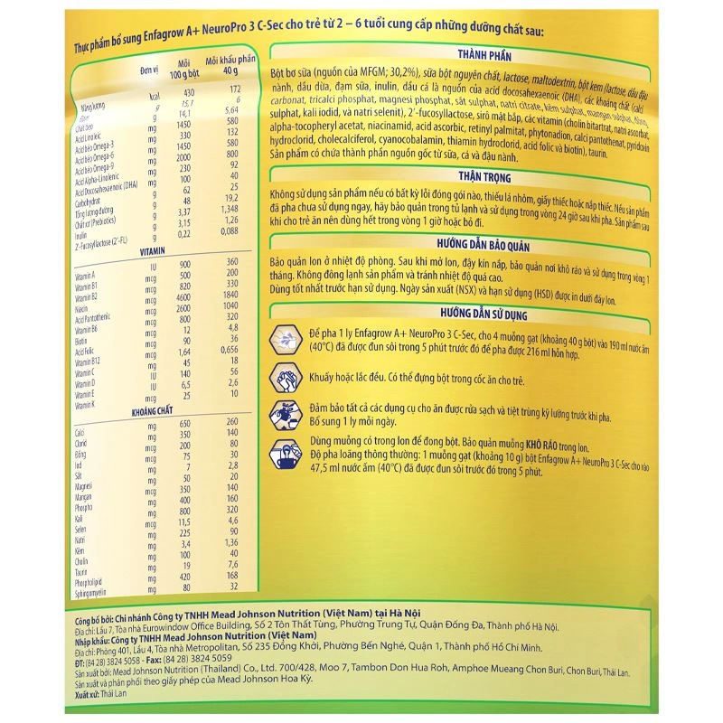 Sữa bột Enfagrow A+ Neuropro C-Sec số 3 800g (2 - 6 tuổi) 5
