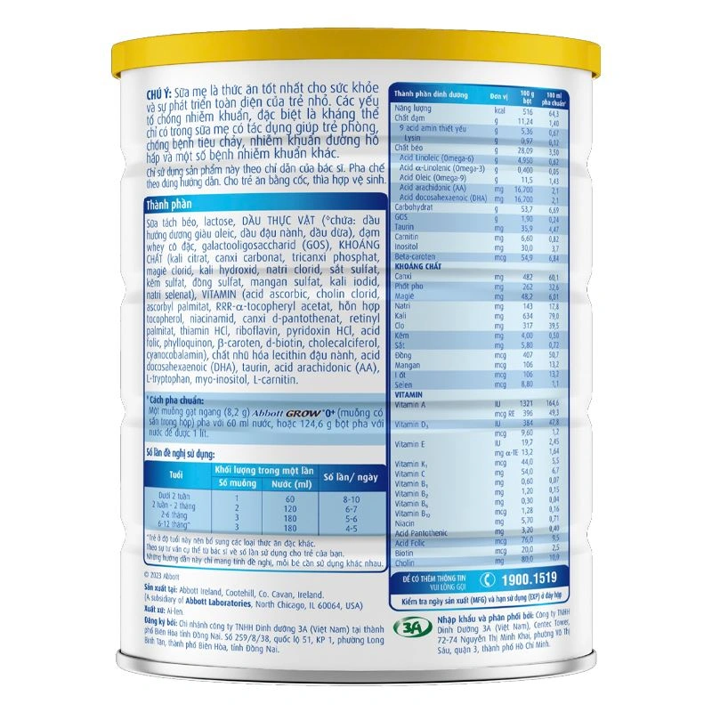 Sữa bột Abbott Grow 0+ hương vani 850g (0 - 12 tháng) 4
