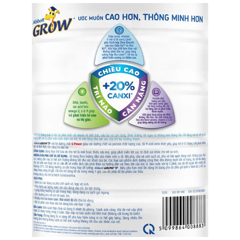 Sữa bột Abbott Grow 0+ hương vani 850g (0 - 12 tháng) 5