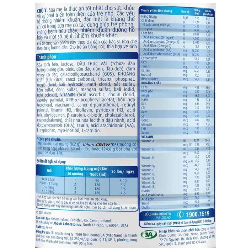 Sữa bột Abbott Grow 0+ hương vani 850g (0 - 12 tháng) 6