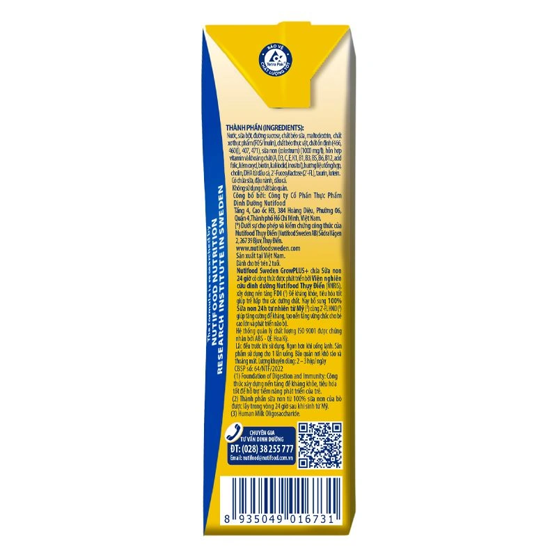 Lốc 4 hộp sữa non pha sẵn Nutifood GrowPLUS+ vàng hương vani 180 ml (từ 2 tuổi) 6