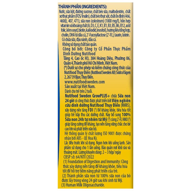 Lốc 4 hộp sữa non pha sẵn Nutifood GrowPLUS+ vàng hương vani 180 ml (từ 2 tuổi) 8