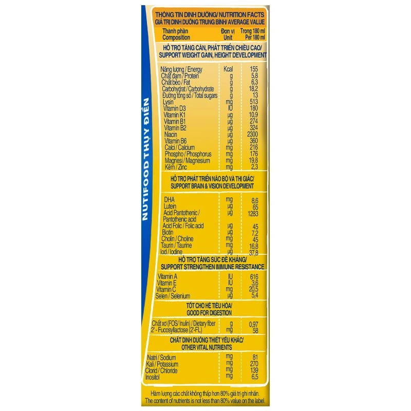 Lốc 4 hộp sữa non pha sẵn Nutifood GrowPLUS+ vàng hương vani 180 ml (từ 2 tuổi) 9