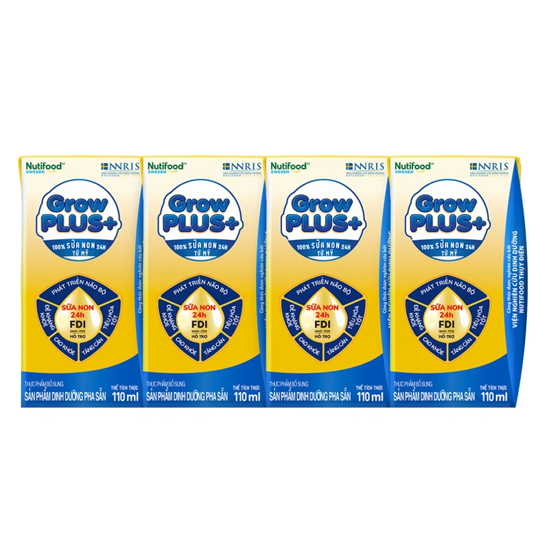 Lốc 4 hộp sữa non pha sẵn Nutifood GrowPLUS+ vàng hương vani 110 ml (từ 2 tuổi) 3