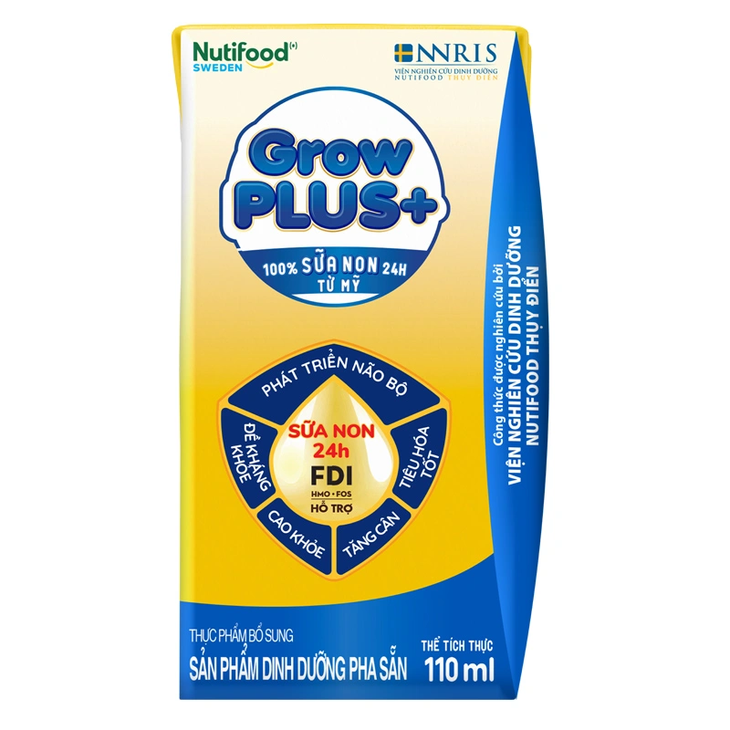 Lốc 4 hộp sữa non pha sẵn Nutifood GrowPLUS+ vàng hương vani 110 ml (từ 2 tuổi) 5