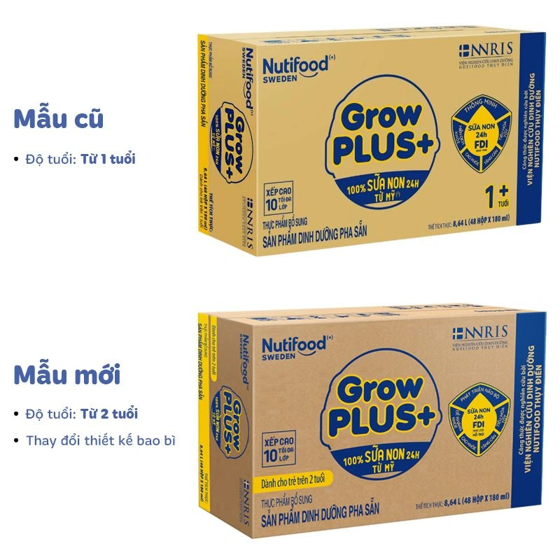 Lốc 4 hộp sữa non pha sẵn Nutifood GrowPLUS+ vàng hương vani 180 ml (từ 2 tuổi) 10