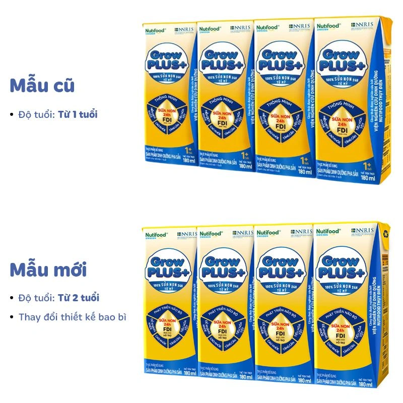 Lốc 4 hộp sữa non pha sẵn Nutifood GrowPLUS+ vàng hương vani 180 ml (từ 2 tuổi) 11