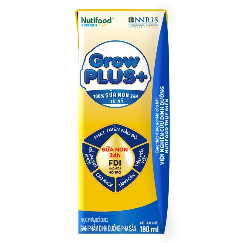 Lốc 4 hộp sữa non pha sẵn Nutifood GrowPLUS+ vàng hương vani 180 ml (từ 2 tuổi) 16