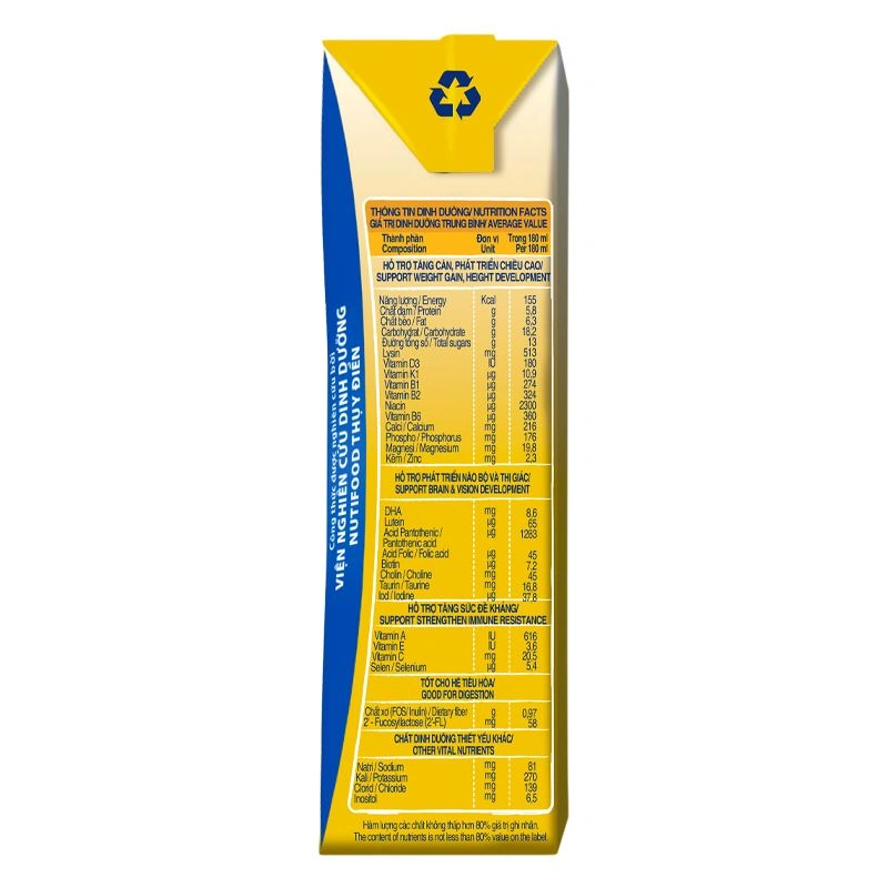 Lốc 4 hộp sữa non pha sẵn Nutifood GrowPLUS+ vàng hương vani 180 ml (từ 2 tuổi) 18