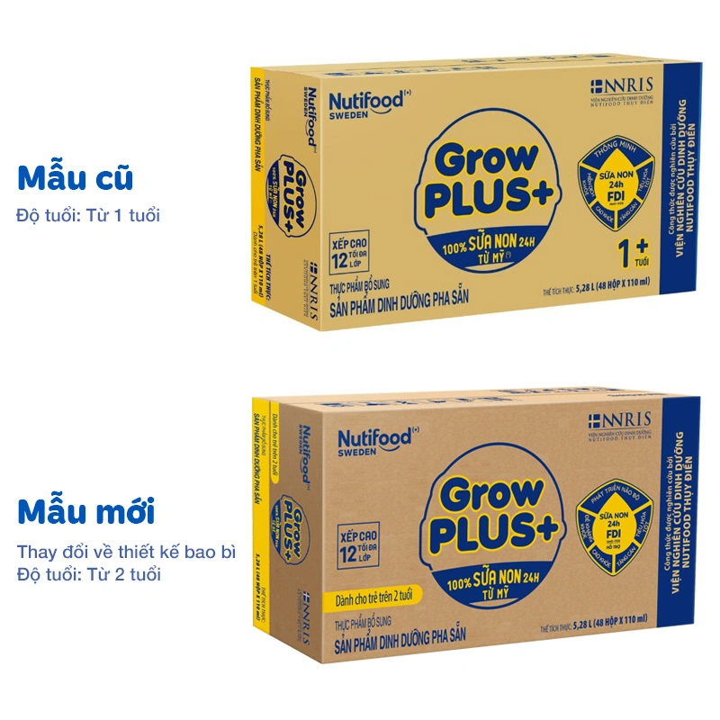 Lốc 4 hộp sữa non pha sẵn Nutifood GrowPLUS+ vàng hương vani 110 ml (từ 2 tuổi) 9