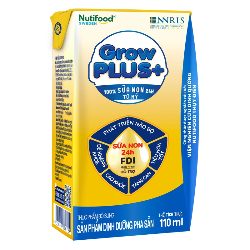 Lốc 4 hộp sữa non pha sẵn Nutifood GrowPLUS+ vàng hương vani 110 ml (từ 2 tuổi) 14
