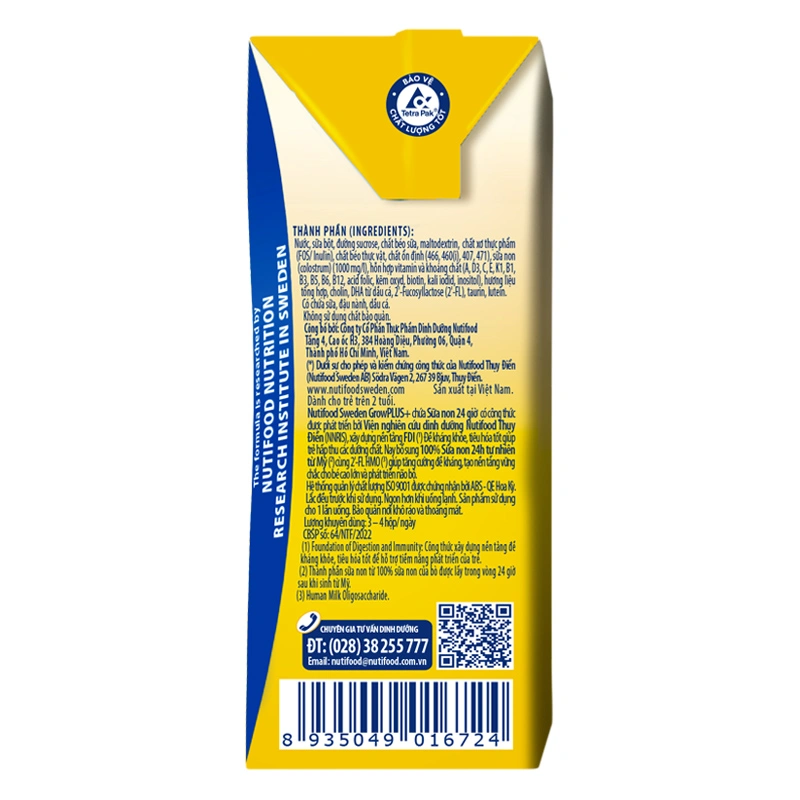 Lốc 4 hộp sữa non pha sẵn Nutifood GrowPLUS+ vàng hương vani 110 ml (từ 2 tuổi) 16