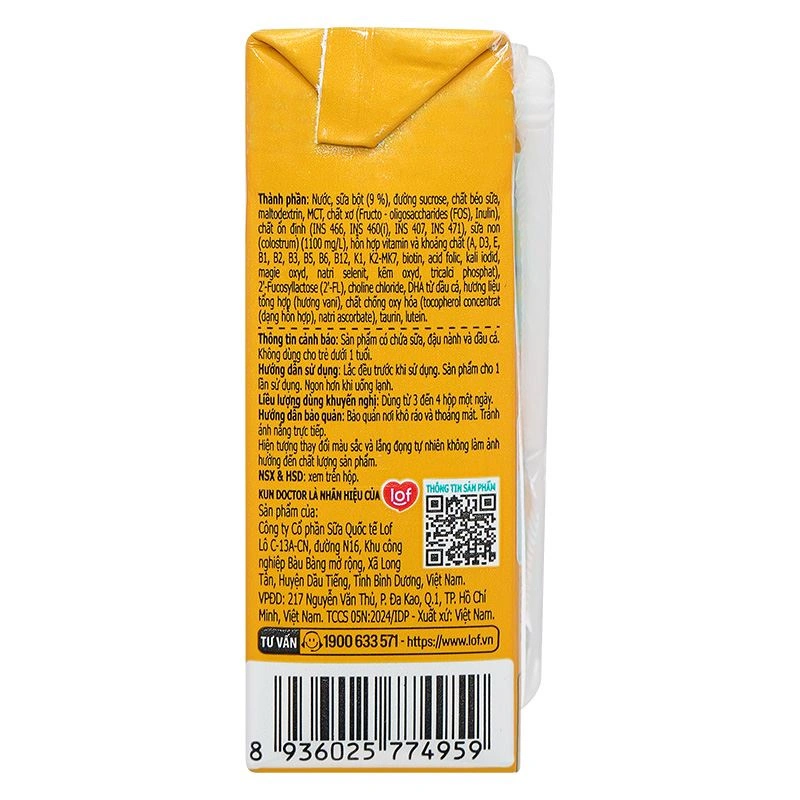 Thùng 48 hộp sữa non pha sẵn Kun Doctor Colostrum hương vani 110 ml (từ 1 tuổi) 12