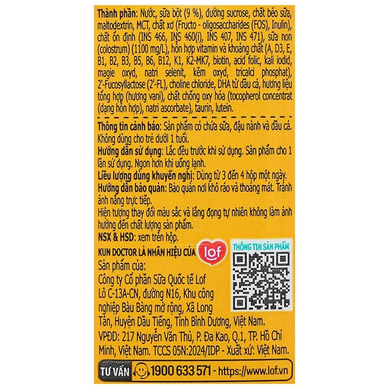 Thùng 48 hộp sữa non pha sẵn Kun Doctor Colostrum hương vani 110 ml (từ 1 tuổi) 15