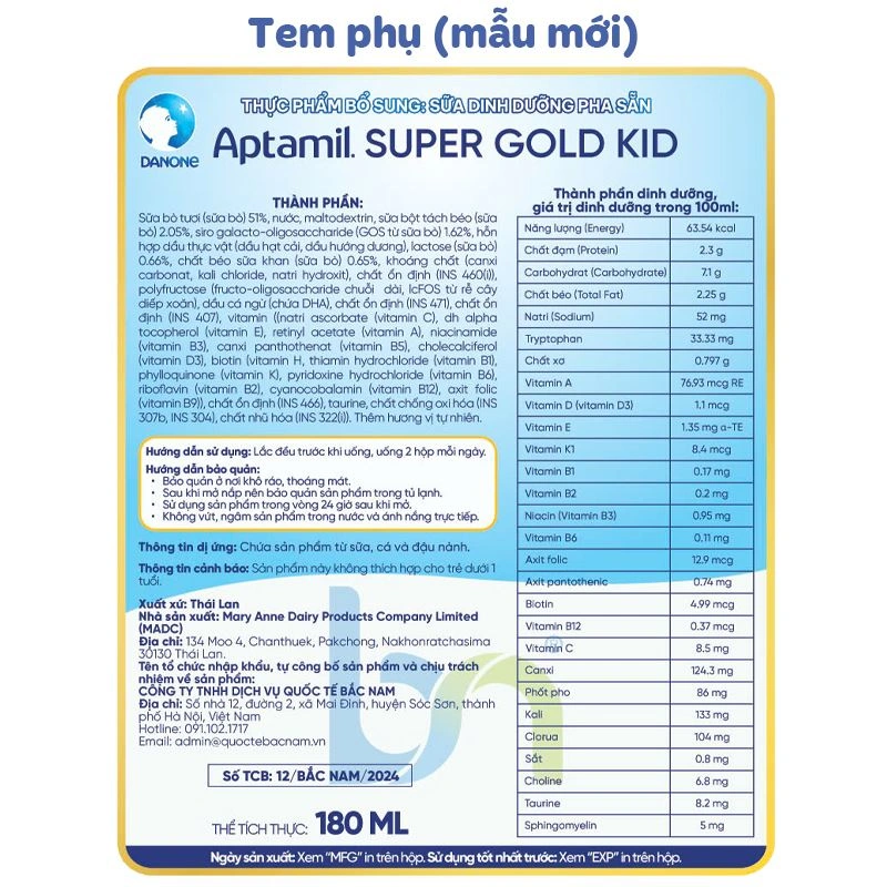Thùng 27 hộp sữa pha sẵn Aptamil Super Gold Kid 180 ml (từ 1 tuổi) - Giao bao bì ngẫu nhiên 22