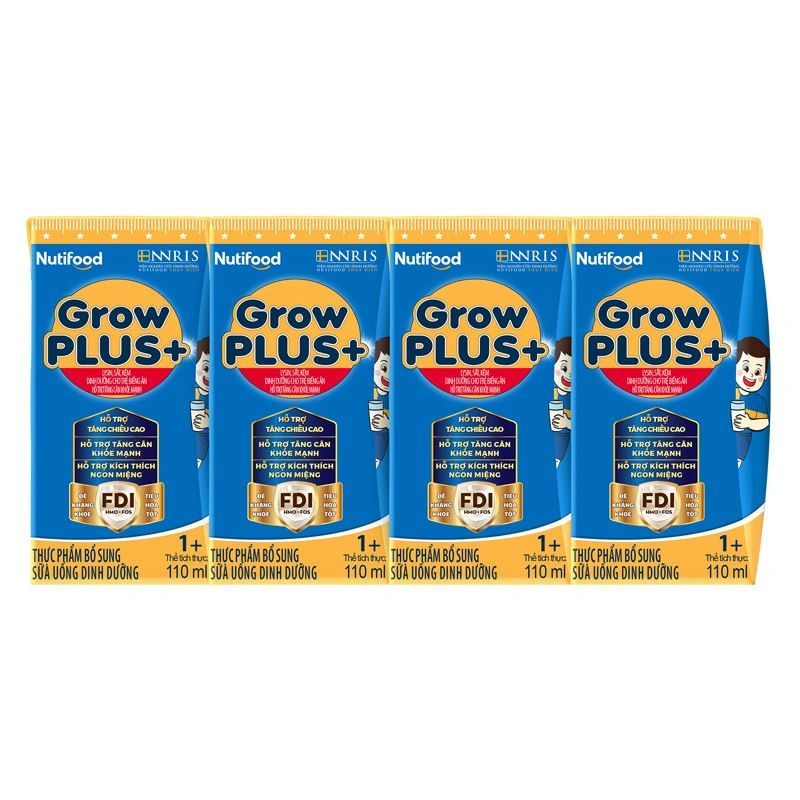 Thùng 48 hộp sữa pha sẵn Nutifood GrowPLUS+ xanh 1+ hương vani 110 ml cho trẻ biếng ăn (1 - 2 tuổi) 12