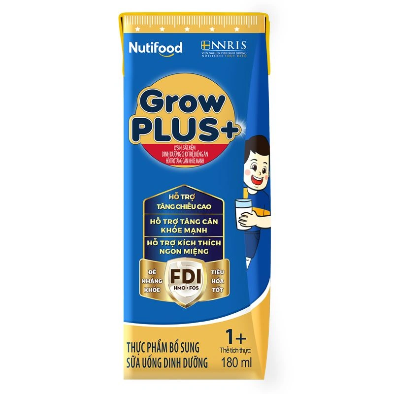 Lốc 4 hộp sữa pha sẵn Nutifood GrowPLUS+ 1+ xanh hương vani 180 ml cho trẻ biếng ăn (1 - 2 tuổi) 4