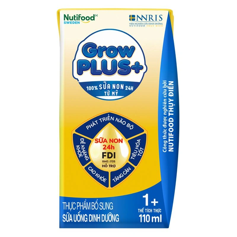 Thùng 48 hộp sữa non pha sẵn Nutifood GrowPLUS+ vàng 1+ hương vani 110 ml (1 - 2 tuổi) 6
