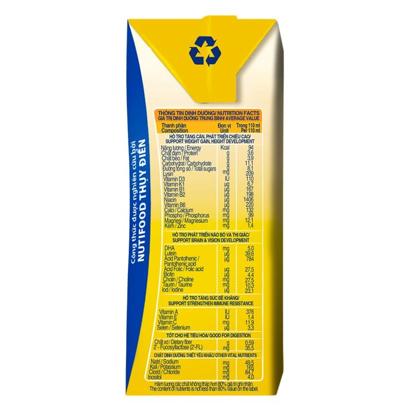 Thùng 48 hộp sữa non pha sẵn Nutifood GrowPLUS+ vàng 1+ hương vani 110 ml (1 - 2 tuổi) 8